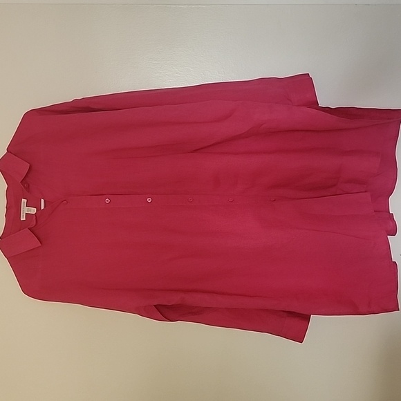 Eileen Fisher Lagenlook Fuchsia Long Sleeve Button-Up Linen Tunic Blouse Sz S - Picture 1 of 12